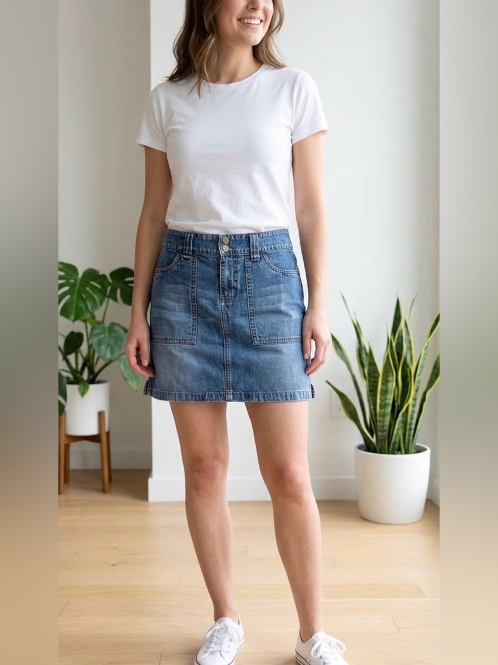 Jacob Connexion Denim Mini Skirt Size 3/4 Cargo Patch Pocket Y2K Medium Wash